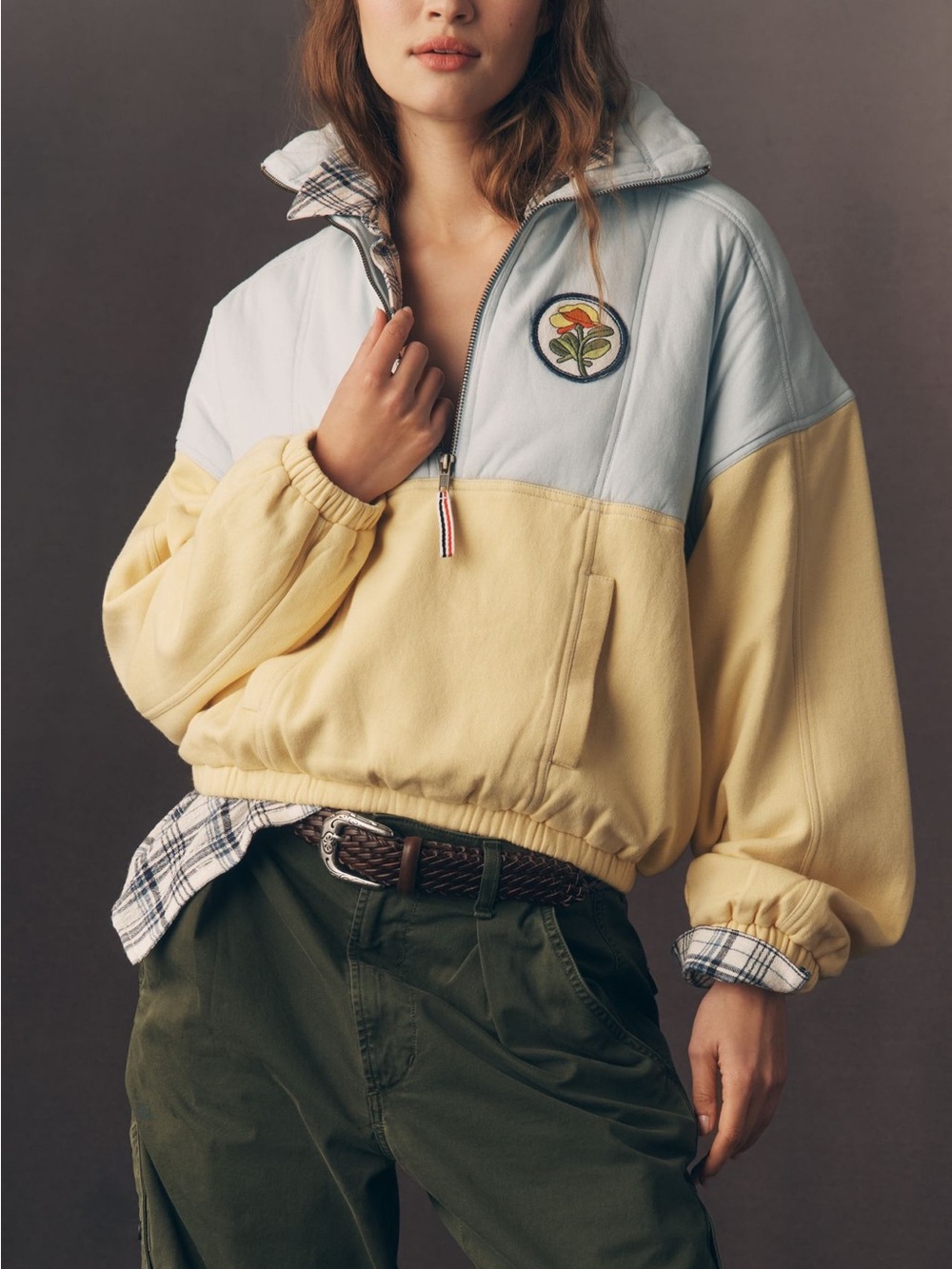 Anthropologie Two-Tone Light Blue & Pale Yellow Half-Zip Pullover